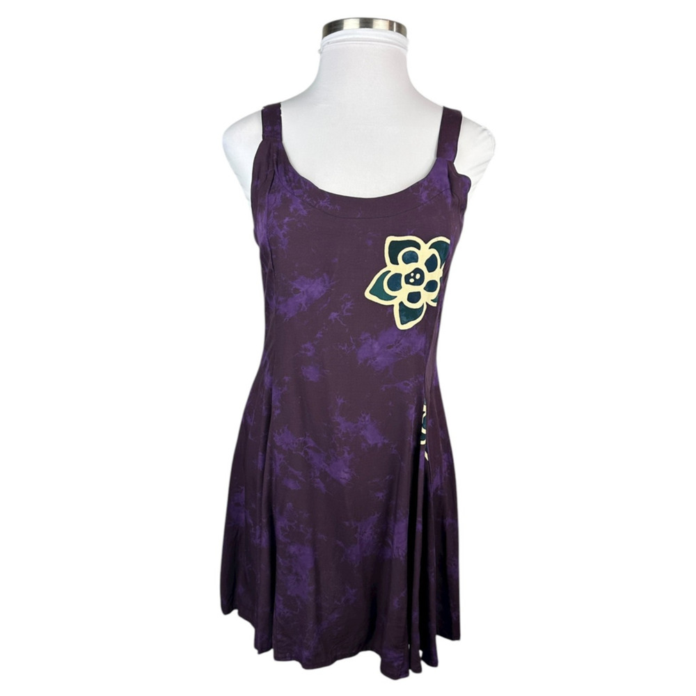 NWT Hary Dary Purple Rayon Sleeveless Dress Large Floral Flowy Beach Vacation - Picture 3 of 12
